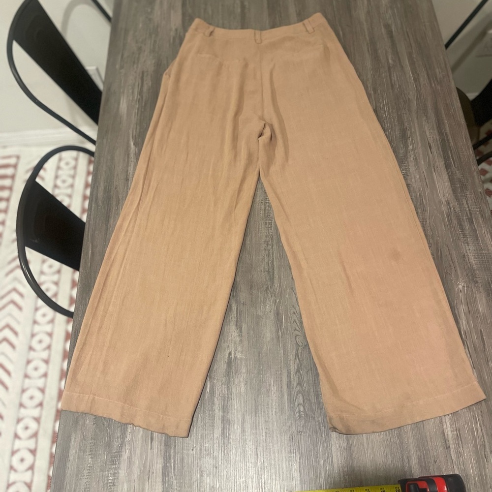 High End Tan Linen Blend Palazzo Pants